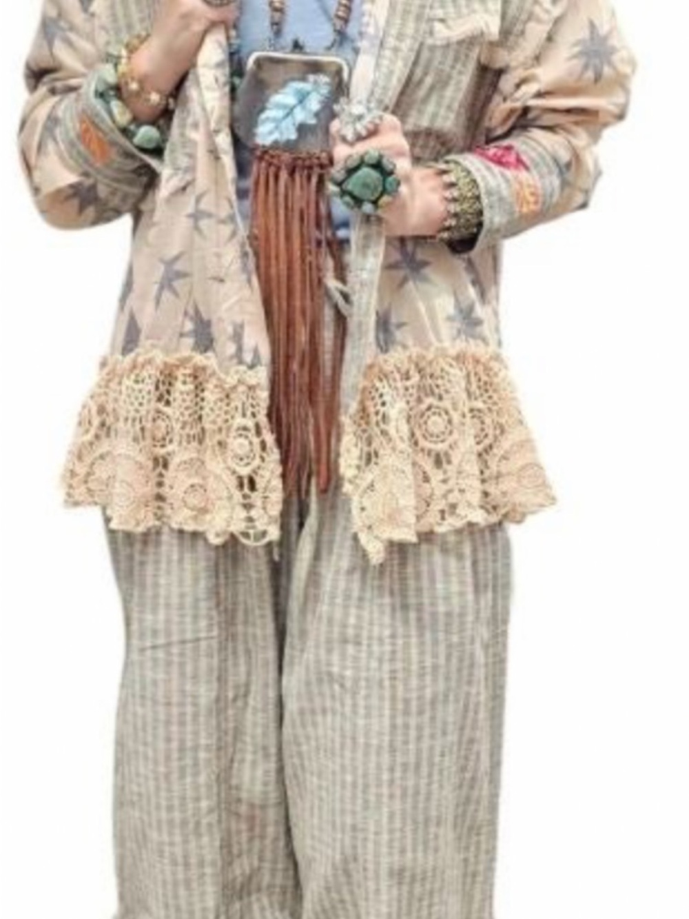 A Rare Bird Bohemian Cream Wide-Leg Pants with Crochet Trim